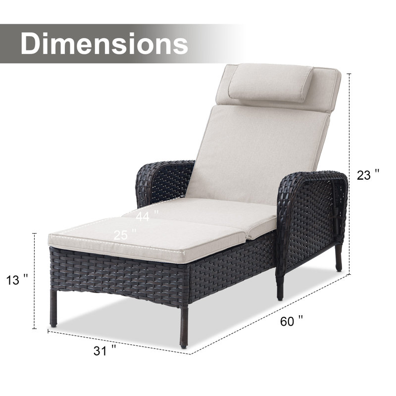 Chaise longue d'extérieur pour l'extérieur Mobilier de patio Fauteuil inclinable en osier en rotin noir, Beige, Brun
