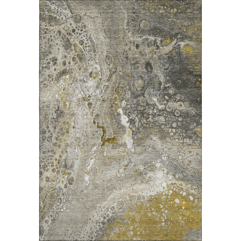 Red Abstract Washable Synthetic 5' x 7' Area Rug