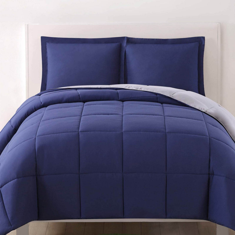 Full Navy and Gray Reversible Microfiber Comforter Set