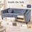 Light Blue Upholstered Sofa with Channel Tufting, Rolled Arms and Nailhead Trim-472461115