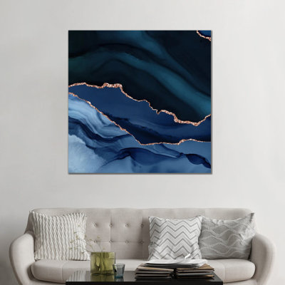 Bleu marine, agate dorée texturée - impression d'art mural - toile tendue