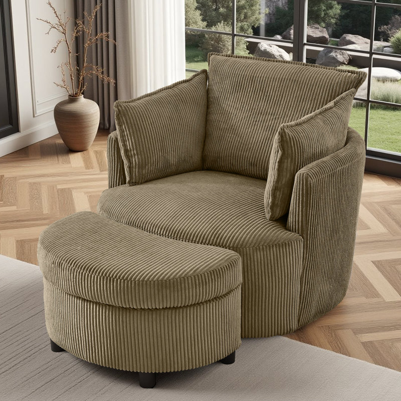360° Swivel Chair With Ottoman, Brown