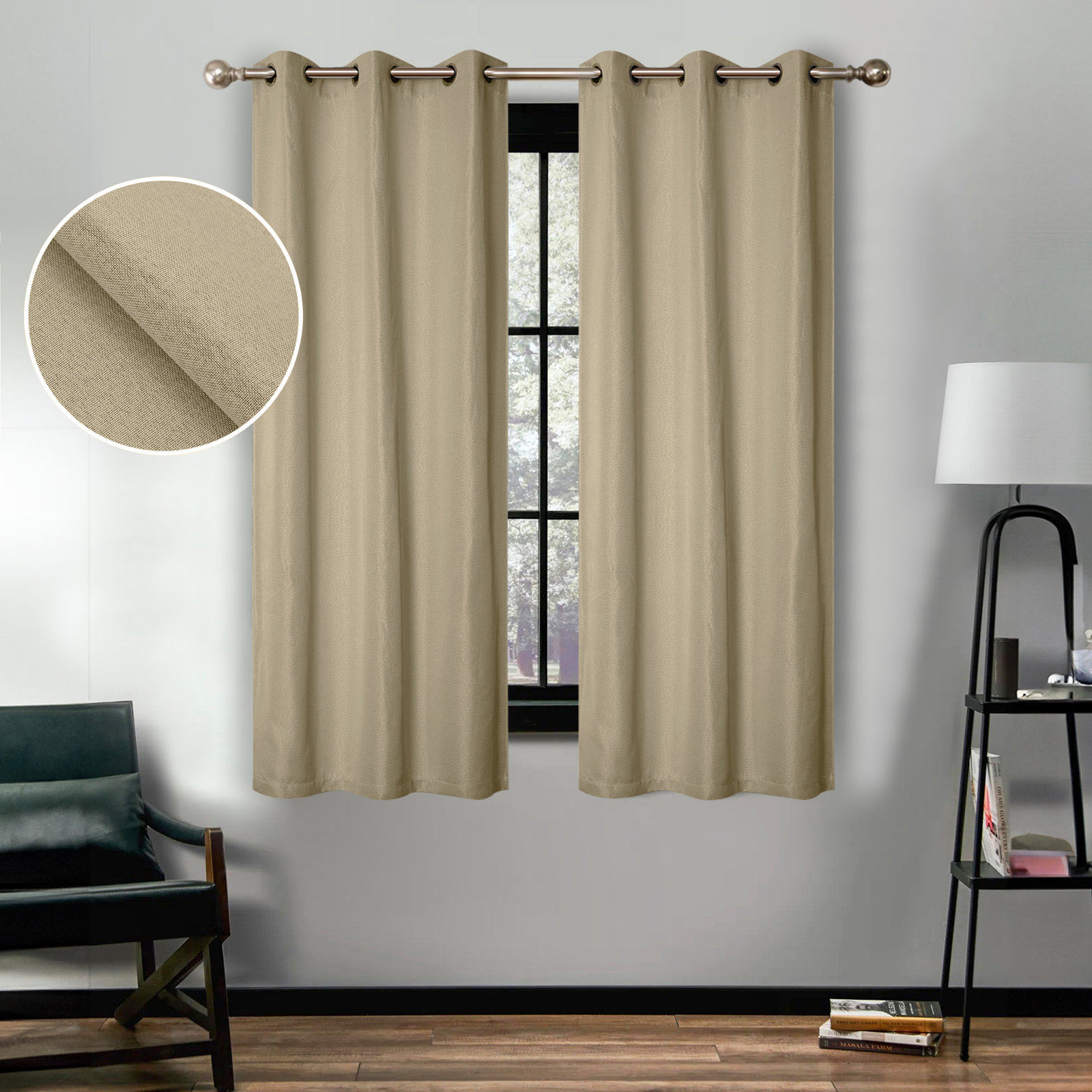 Linen Inspired Room Darkening Curtain Panel, Frosted Almond, Grommet 42" W x 63" L