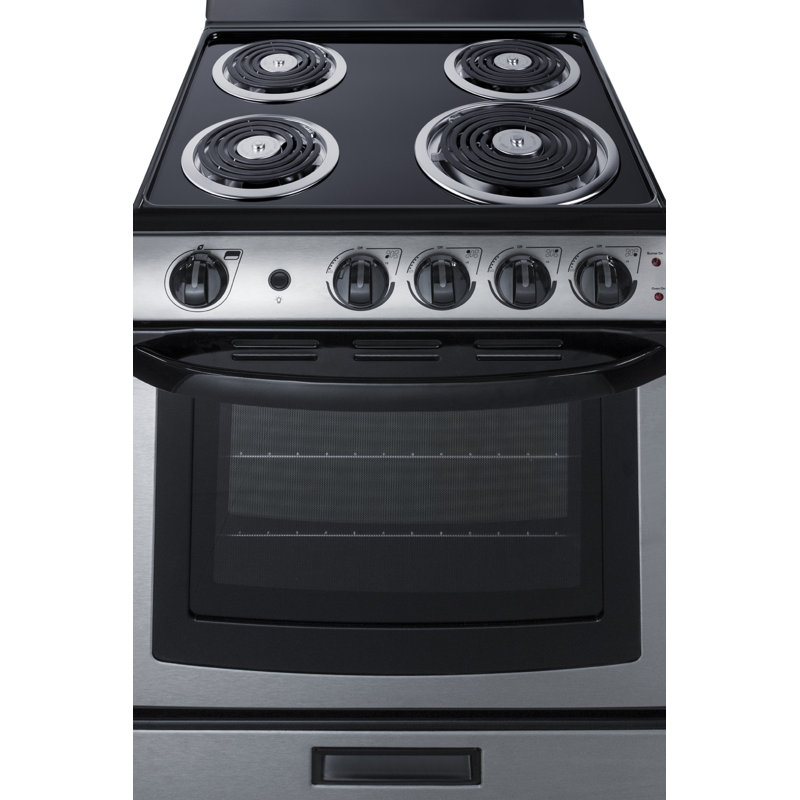 Summit Appliance 24" Wide Electric Coil Range, Stainless Steel/Black