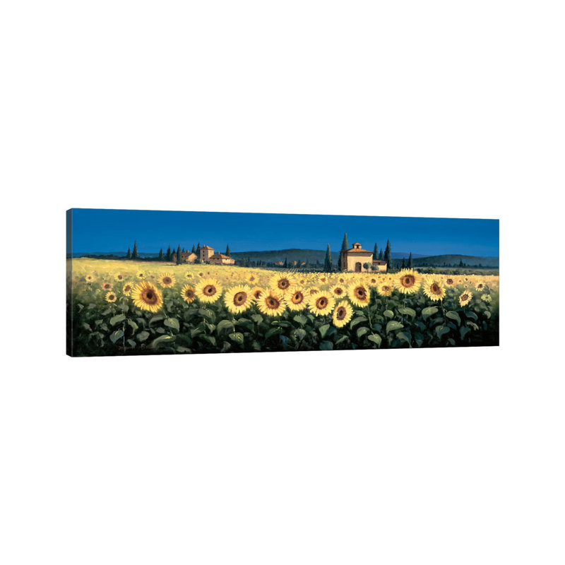 Tuscan Panorama, Sunflowers - Wrapped Canvas Panoramic Print, 30.48cm H x 91.44cm W x 1.91cm D
