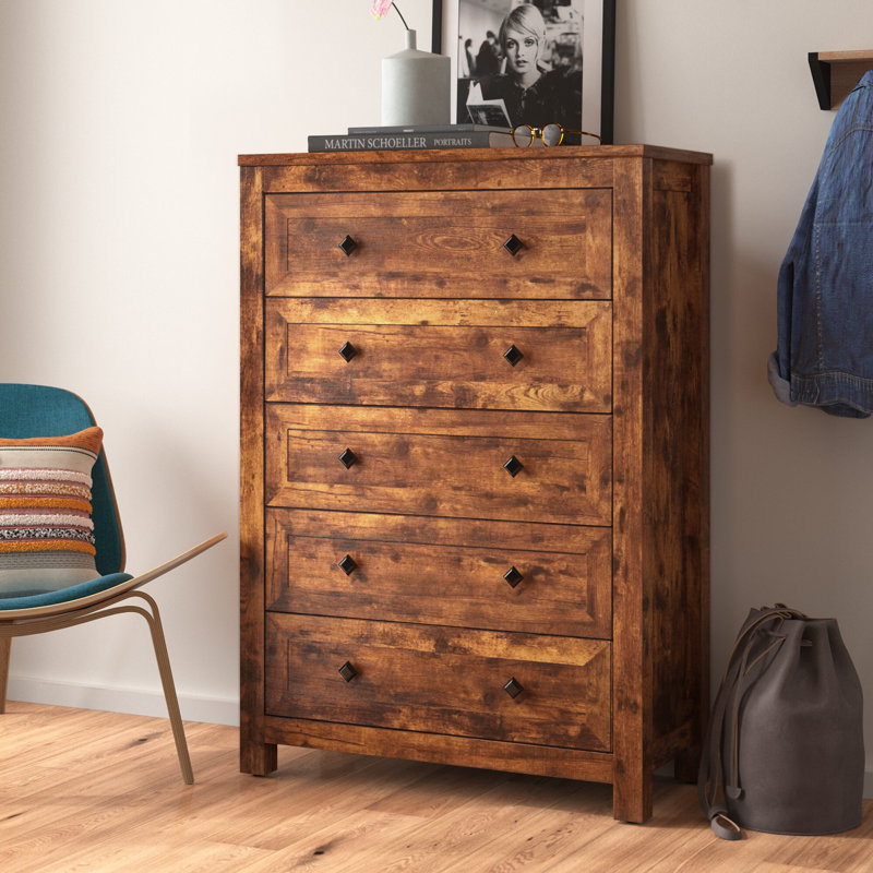 Arlina Farmhouse 5 - Drawer Chest,Rustic Brown, Rustic Brown