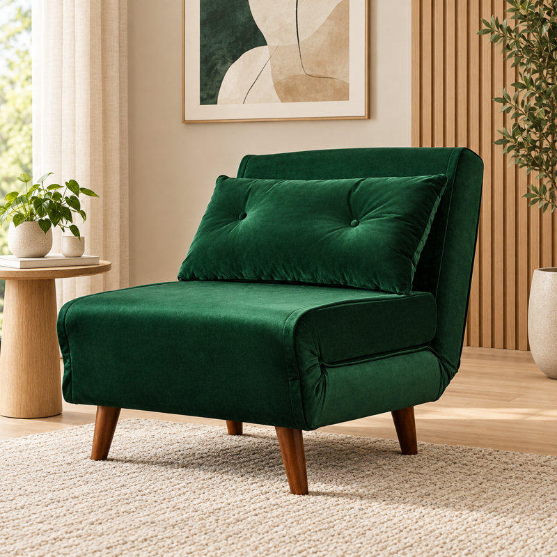 Trahan Single Sofa Bed, 80cm H x 75cm W x 86.5cm D, Green