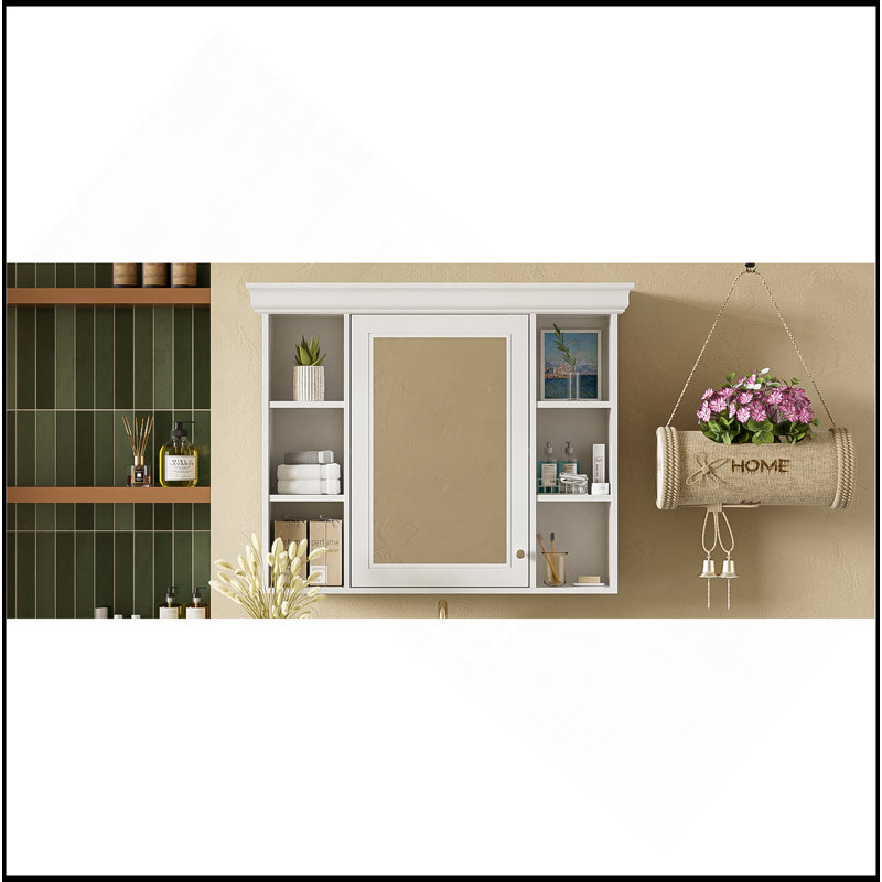 Sophisticated 35'' X 28'' Wall Mounted Bathroom Storage Cabinet With Mirror Door, Modern Bathroom Wall Cabinet With Mirror, Medicine Cabinet With 6 Open Shelves