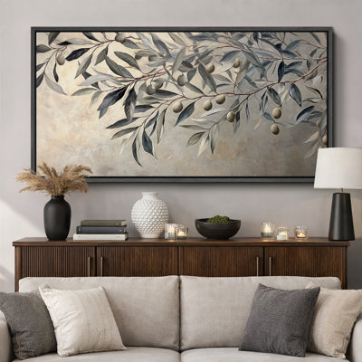 "Olive Branch", impression sur toile botanique encadrée, élégante nature neutre