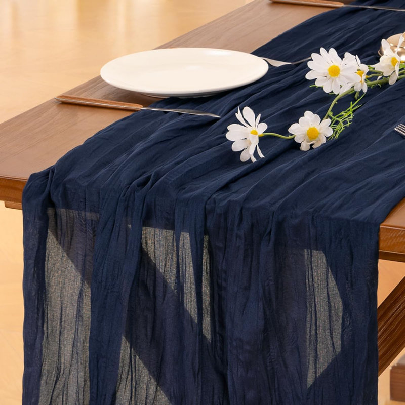 Chemin de table en étamine Cheesecloth Summer Boho Tapis de couloir rustique 6 pièces en tissu bleu marine à motif de fromage rustique pour fête de naissance