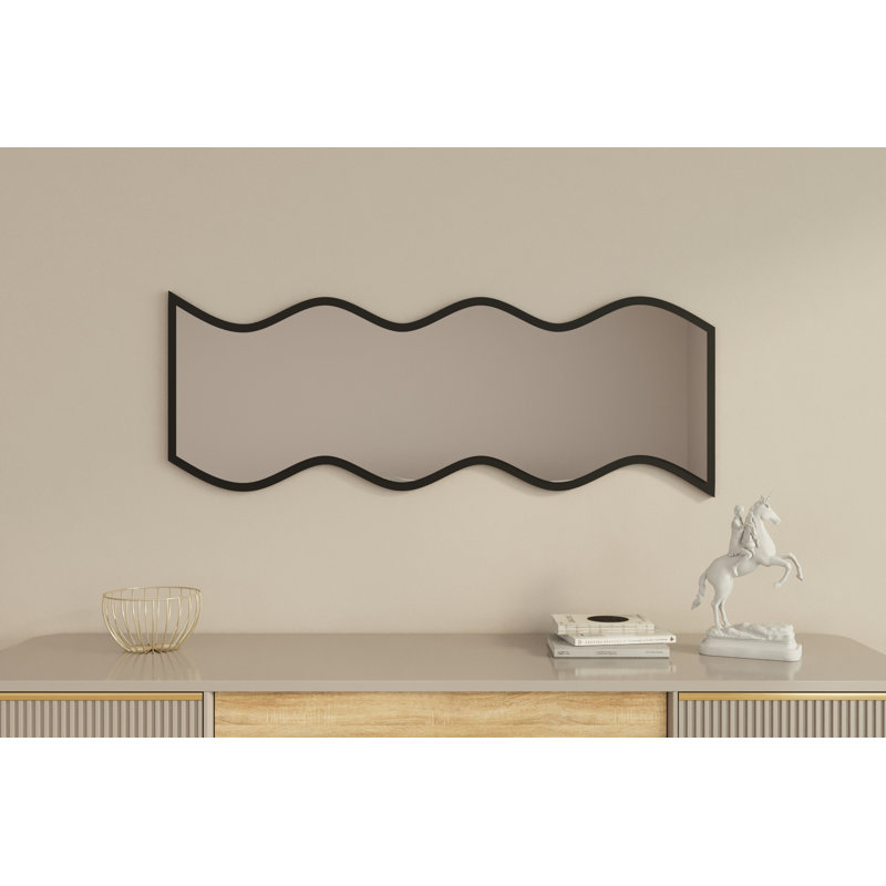 Wavy Wall Mounted Accent Mirror, Black