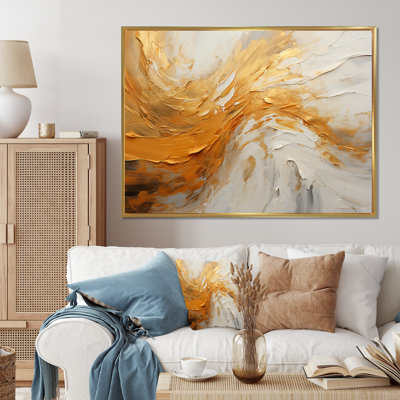 Or et beige, vague douce, peinture I - formes abstraites, art mural