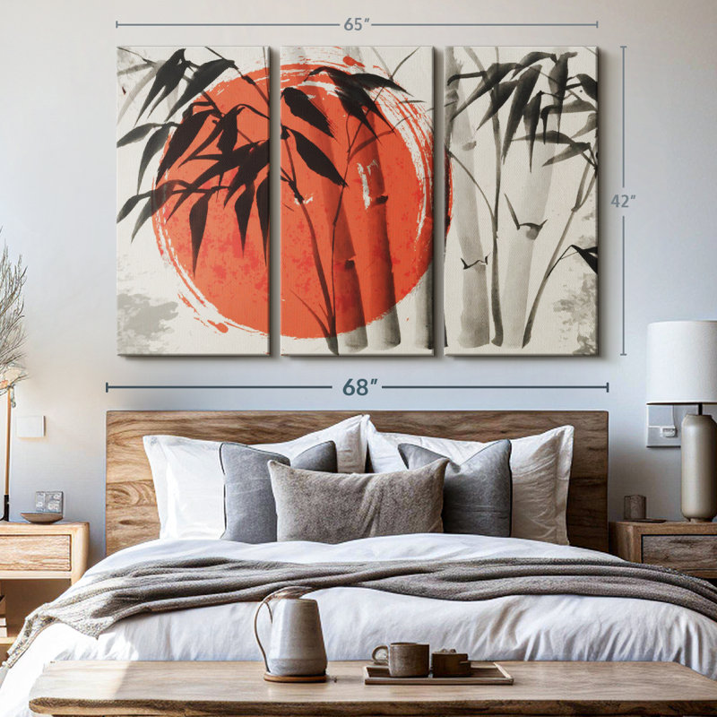 " Simplistic Asian Bamboo " 3 - Pieces, 42" H x 65" W x 1.25" D