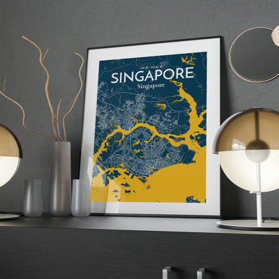Singapore City Map in Amuse 1 Piece Wall Art