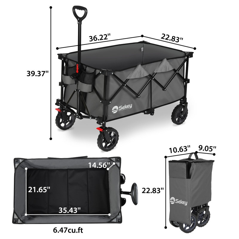 Chariot pliable Sekey 220l pliable avec une capacité de poids de 330 lb, chariot pliant robuste avec de grandes roues tout-terrain et porte-boissons (gris)