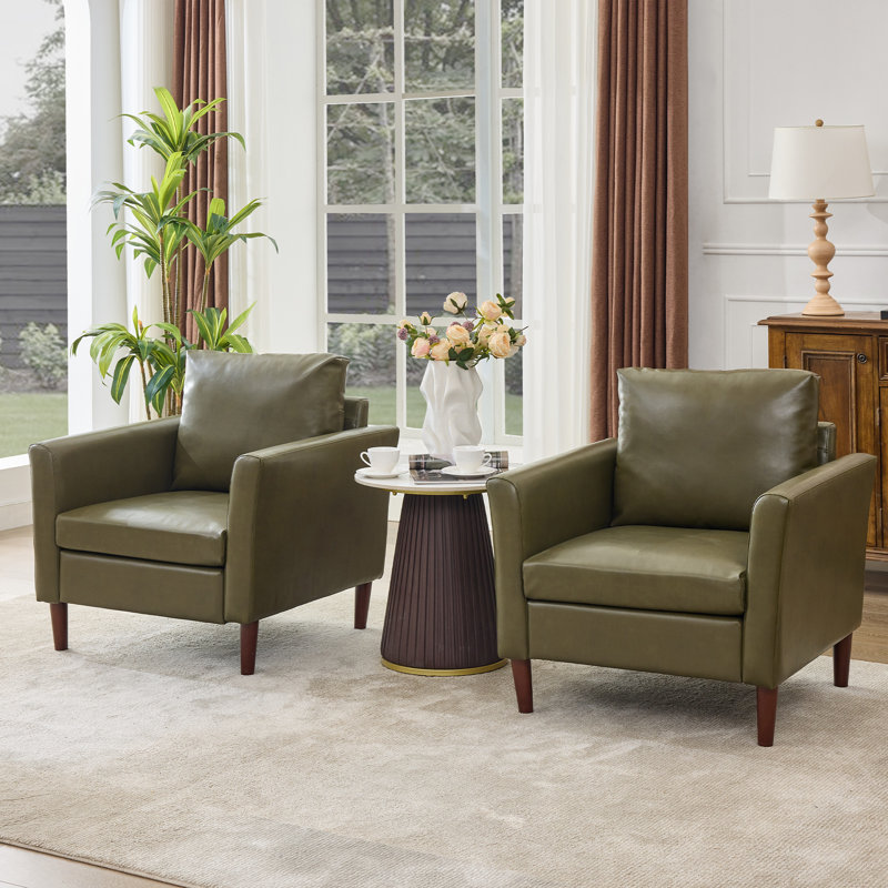 Ensemble de 2 chaises d'appoint Bobur, Similicuir vert olive
