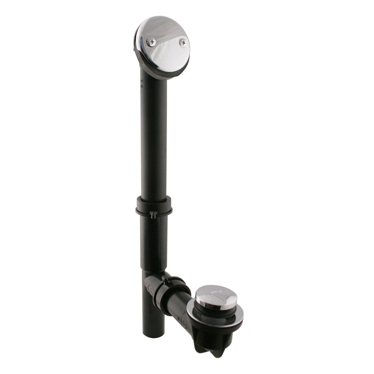 14" Black Polypropylene Tip-Toe Bathtub Leg Drain Assembly with 2-Hole Overflow