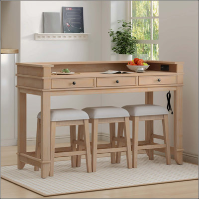 Ensemble de table de salle à manger 4 pièces pour 3 personnes, ensemble de table et chaises de cuisine rétro avec 3 tiroirs de rangement, idéal pour les petits espaces