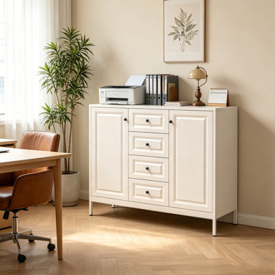 Storage Sideboard Buffet Cabinet, Freestanding Accent Cabinet with 4 Drawers & 2 Doors, Adjustable Shelves Console Cabinet
