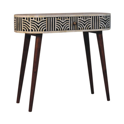 Console en bois caramel et miel Edessa, 1 tiroir, pieds nordiques, blanc et brun