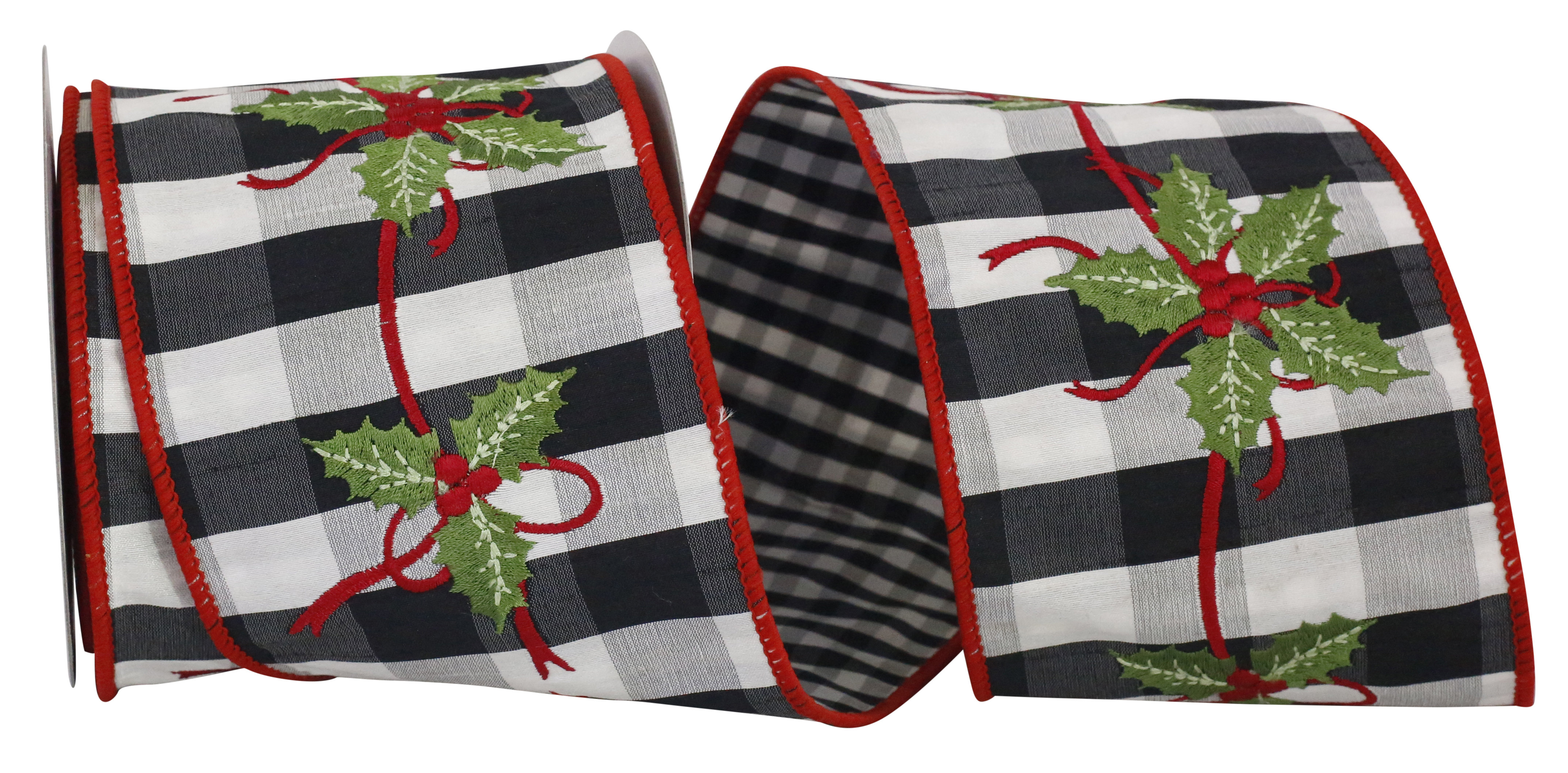 Reliant Ribbon Noel Dupioni Check Embroidery Wire Edge - 4 Inch X 5 Yards Multi Color Holiday Ribbon