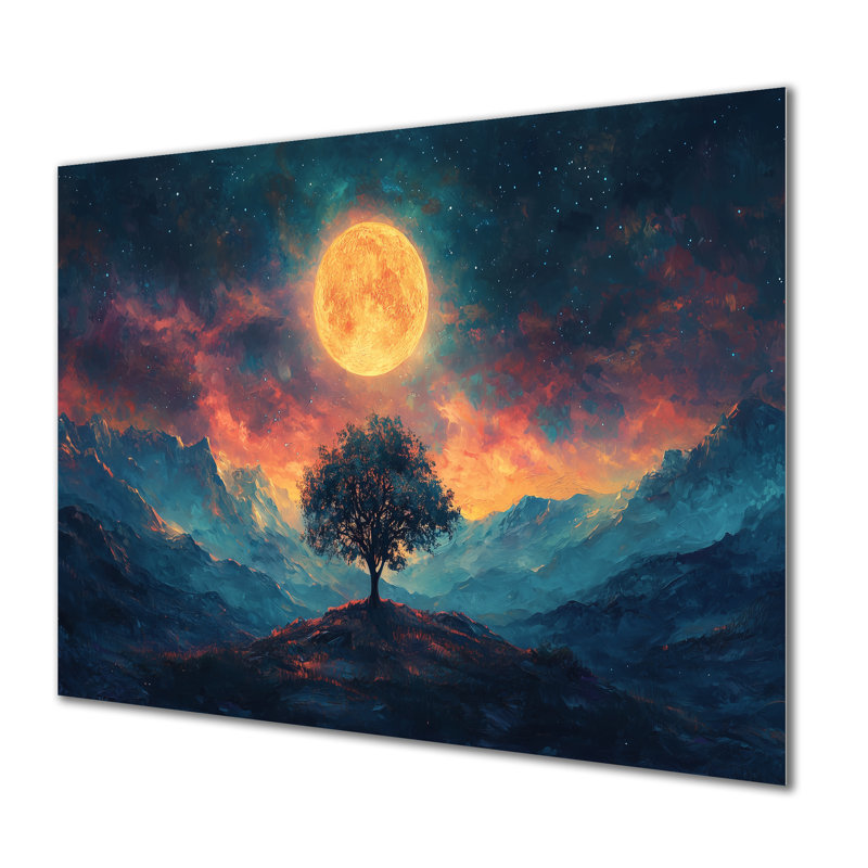 Clair de lune au-dessus de l'arbre de la vie, impression sur métal, H 34 po x l 44 po