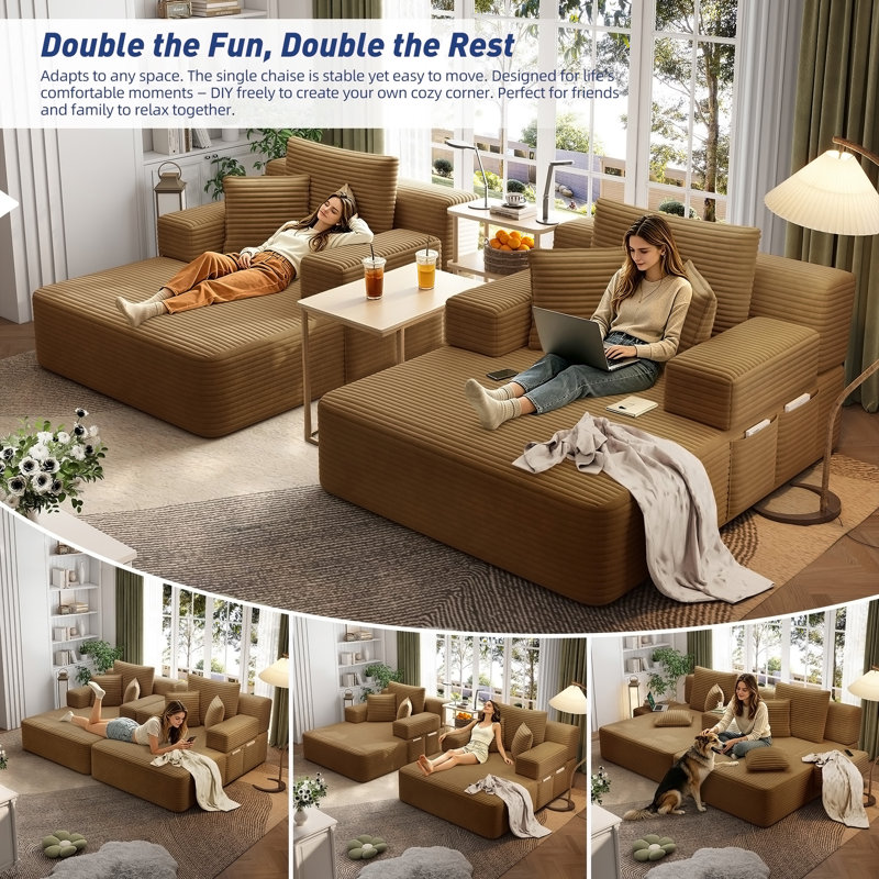 Ensemble de chaise longue surdimensionnée 2 pièces, Tissu chameau