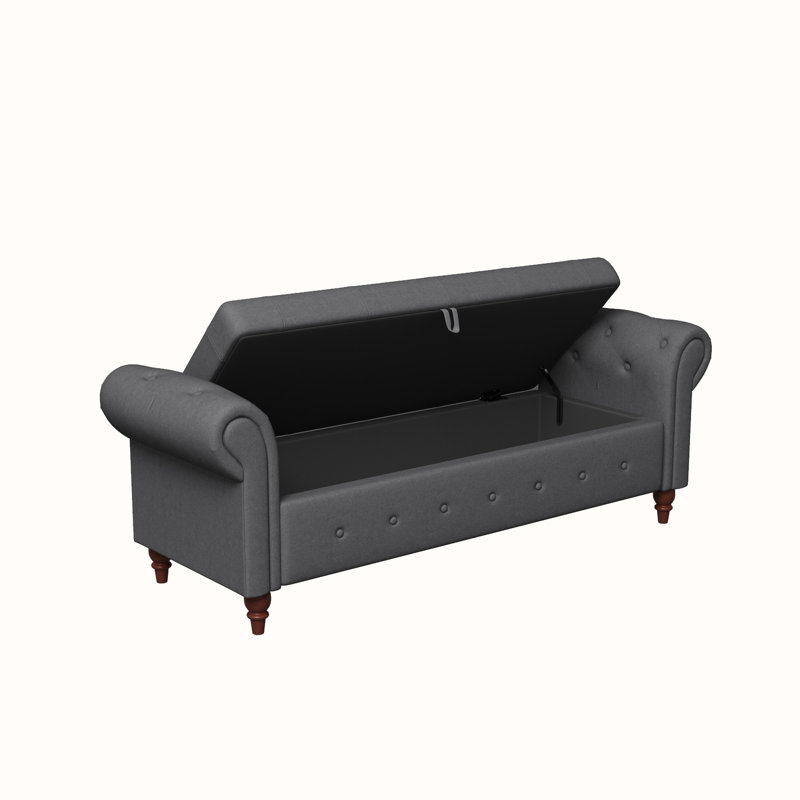Banc de rangement rembourré en polyester Alleisha, Gris foncé