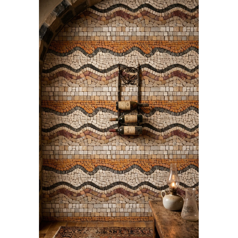 Papier peint mosaïque en travertin, motif de carreaux de pierre méditerranéenne, décoration murale de luxe