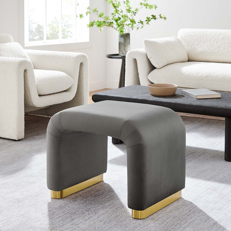 Modway Koda Solid Wood Accent Stool, Storm Gray/Brass Gold