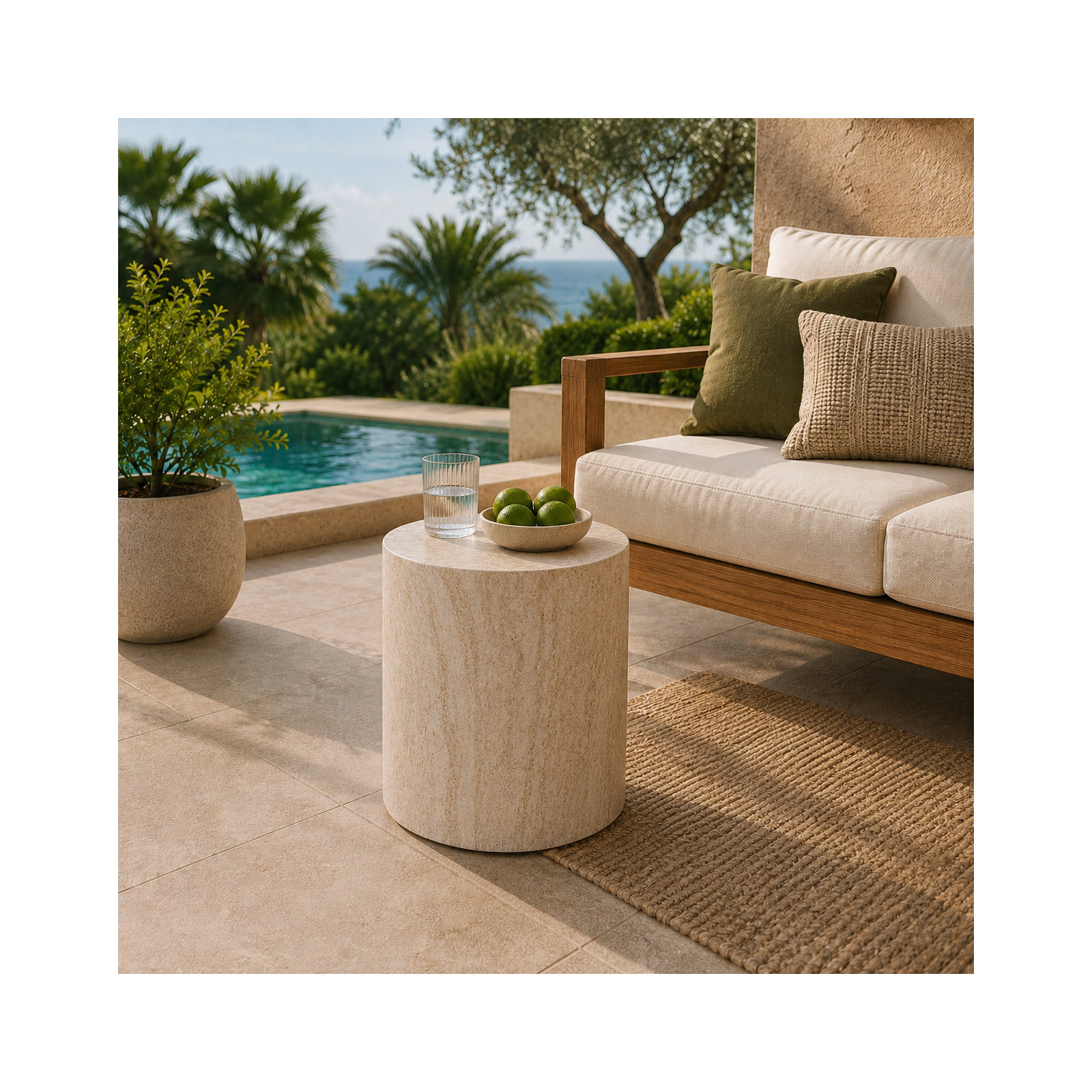 Carley 16" Concrete Outdoor Side Table, Travertine