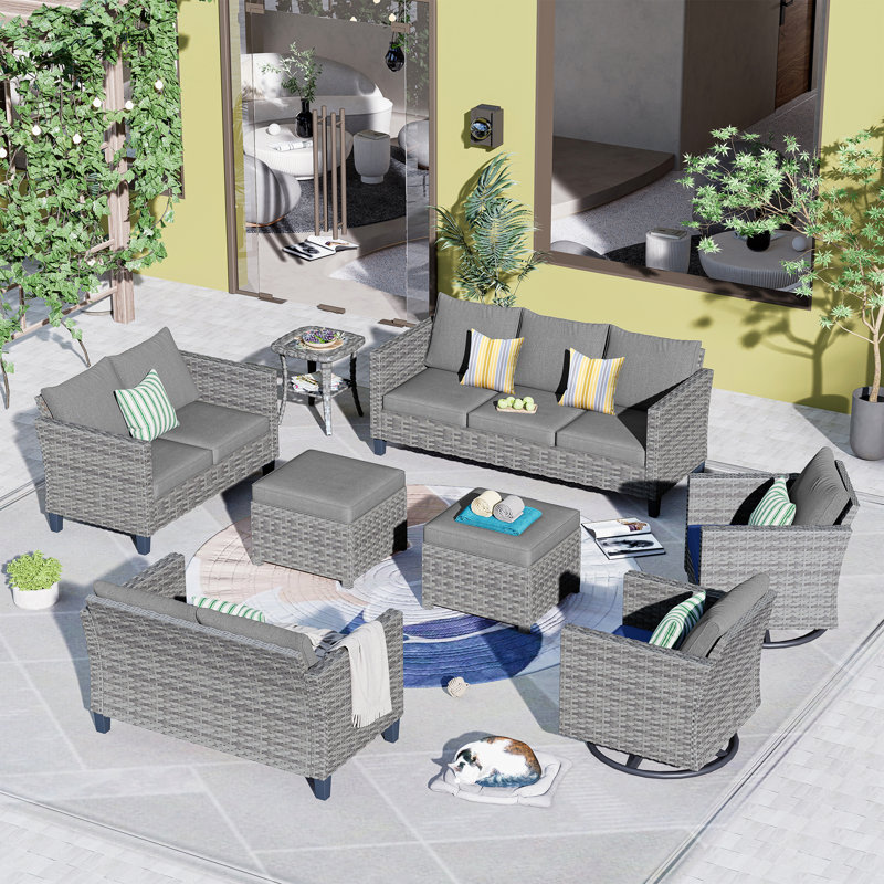 Rhyis 9 - Person Patio Conversation Set with Cushions, Dark Gray