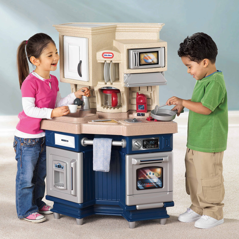 Beige and Blue Plastic Kids Kitchen Playset with Accessories