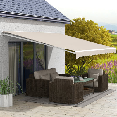 16'X10' Electric Retractable Awning Sunshade Shelter With Remote Controller & Crank Handle For Deck Balcony Yard, Cream