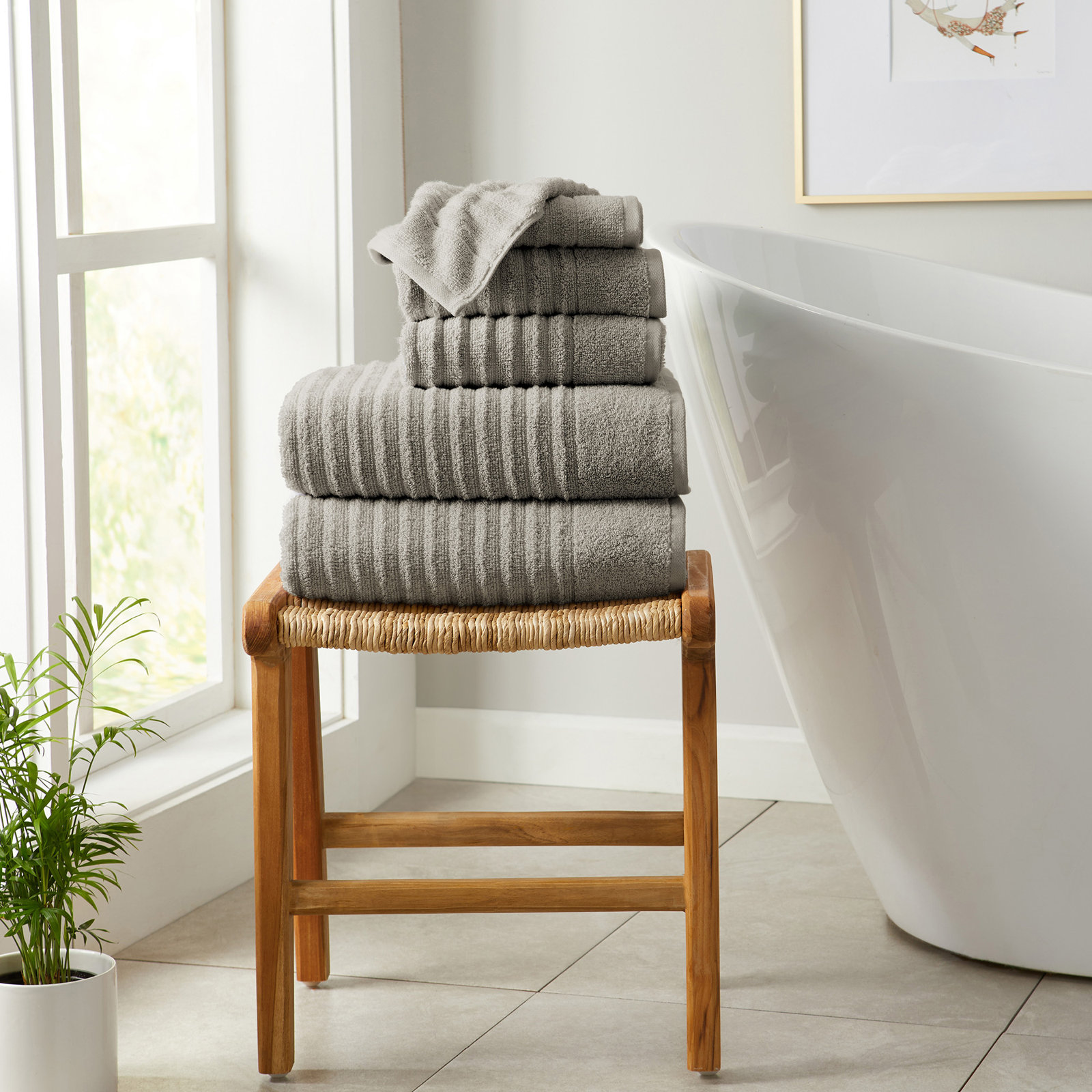 6 Piece Towel Set, Mid Gray