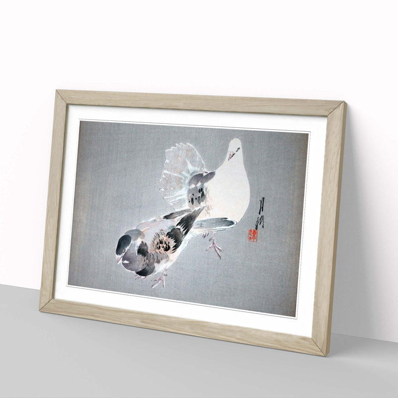 Two Doves by Ogata Gekko - Framed Print, Oak Framed, 48cm H x 65cm W x 2cm D