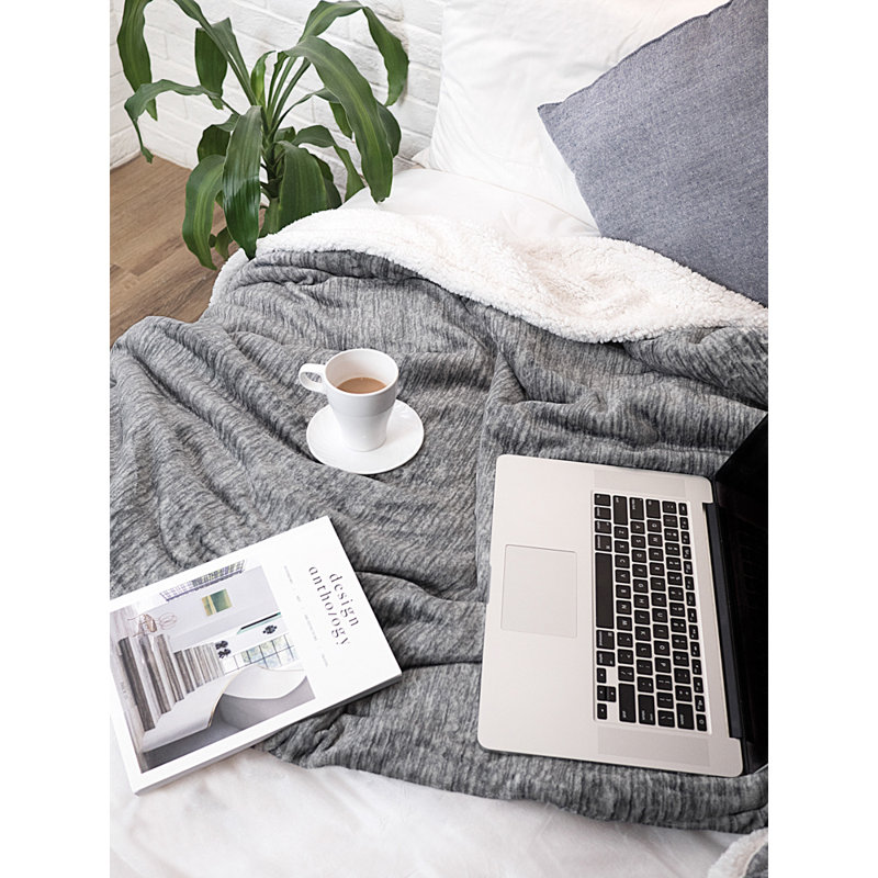 Charcoal Gray Reversible Sherpa Fleece Throw Blanket 50" x 60"
