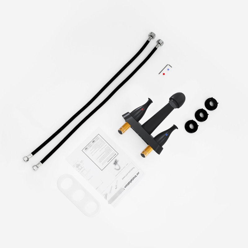 Bathroom Faucet 5.45", 2 Handles, Matt Black, , Mid Arc Spout, Stain , Deck Mounted, 5.45" Sink Faucet, 2, Mounted Center