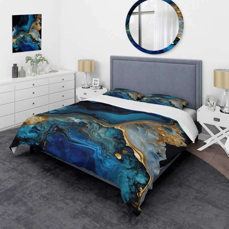 Ensemble de housse de couette moderne en polyester et microfibre Abstract Geode
