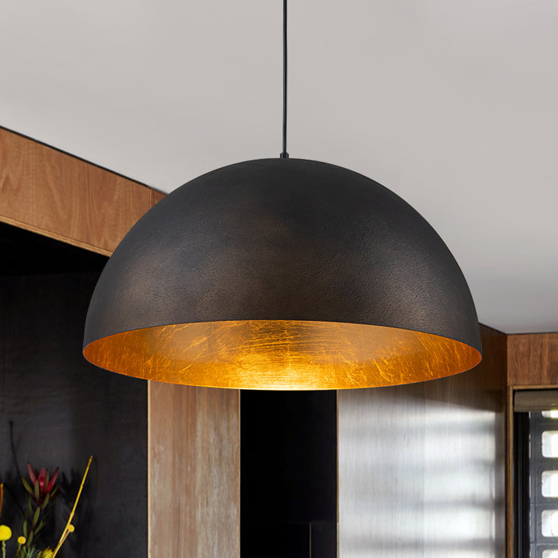 Luminaire suspendu en dôme à 1 lumière Kyrek , Noir, H 12,4 po x l 23,6 po x P 23,6 po
