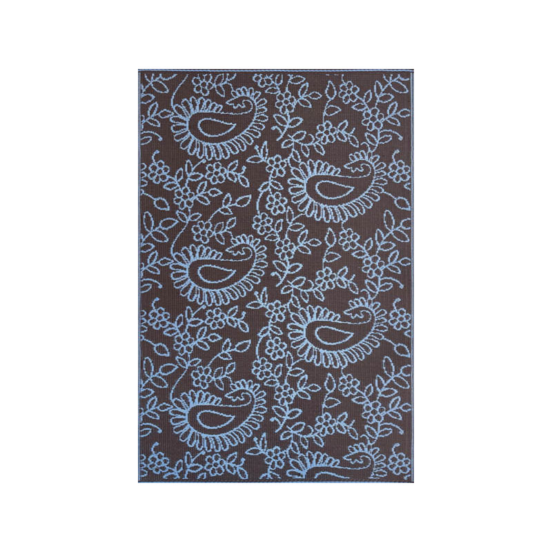 Tapis d'extérieur 4 pi x 6 pi à motif cachemire pervenche / brun, Rectangle 4pi x 6 pi