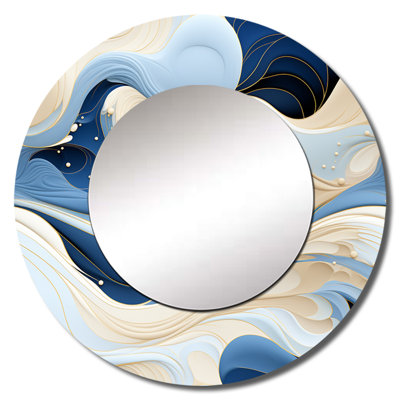 Coastal Minimalism Boho Pattern - Abstract Mirror, Modern Round Unique Wall Mirror, Printed Metal Art