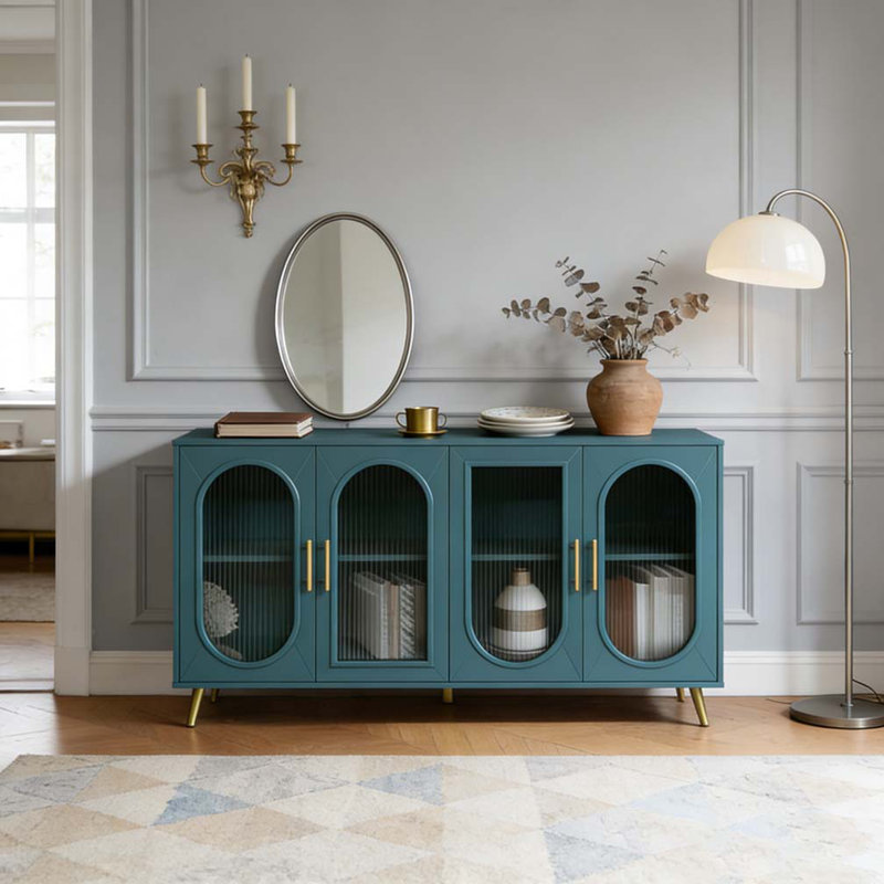 Meuble télé avec armoire de rangement et tablettes réglables