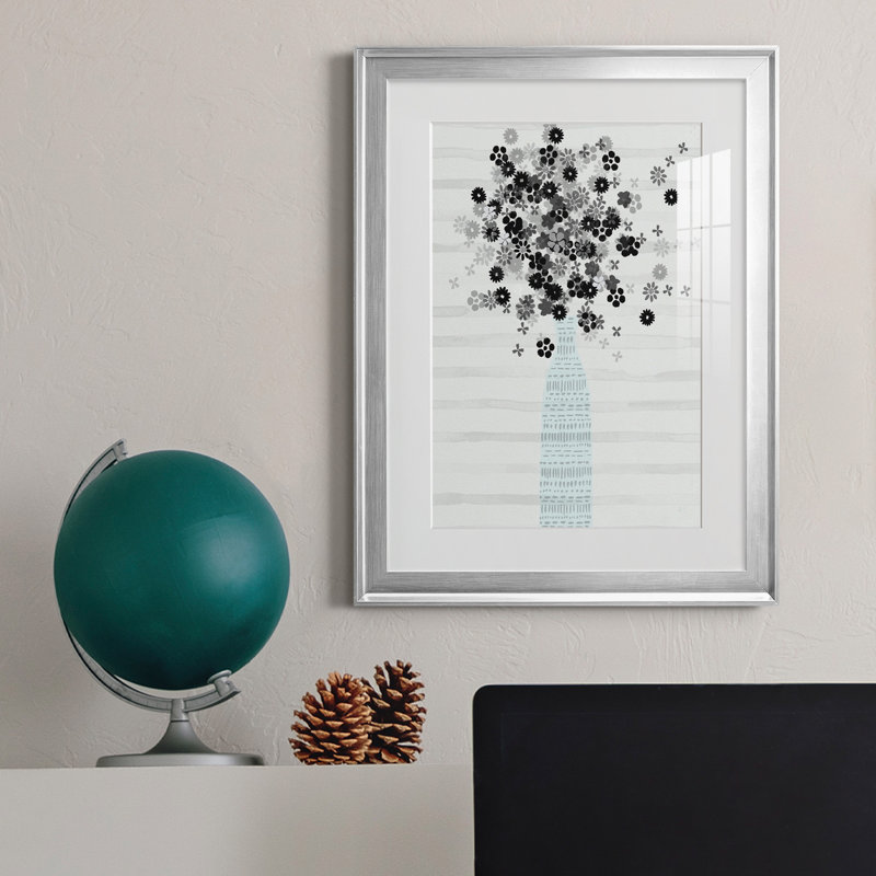 Bouquet de noir et blanc - Cadre photo, reproduction d'art sur papier, H 18,5 po x l 24,5 po x P 1,5 po, Argent