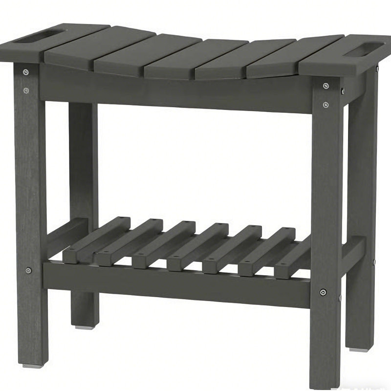 Banc de douche imperméable avec poignées, tapis antidérapant et tablette de rangement, Gris