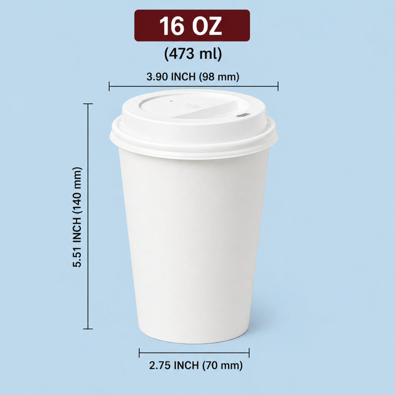 Gobelets en papier blanc 16 oz avec couvercles en dôme blanc, 500