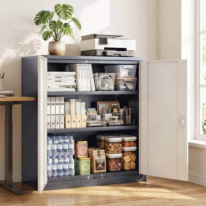 Armoire de rangement en métal, organisateur de rangement de garage avec portes verrouillables et tablettes réglables pour le bureau de l'atelier