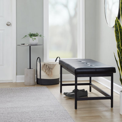 Banc en métal noir et similicuir noir