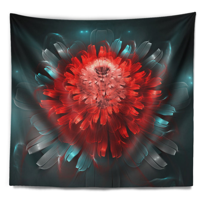 Tapisserie florale rouge et bleue, H 50 po x l 60 po