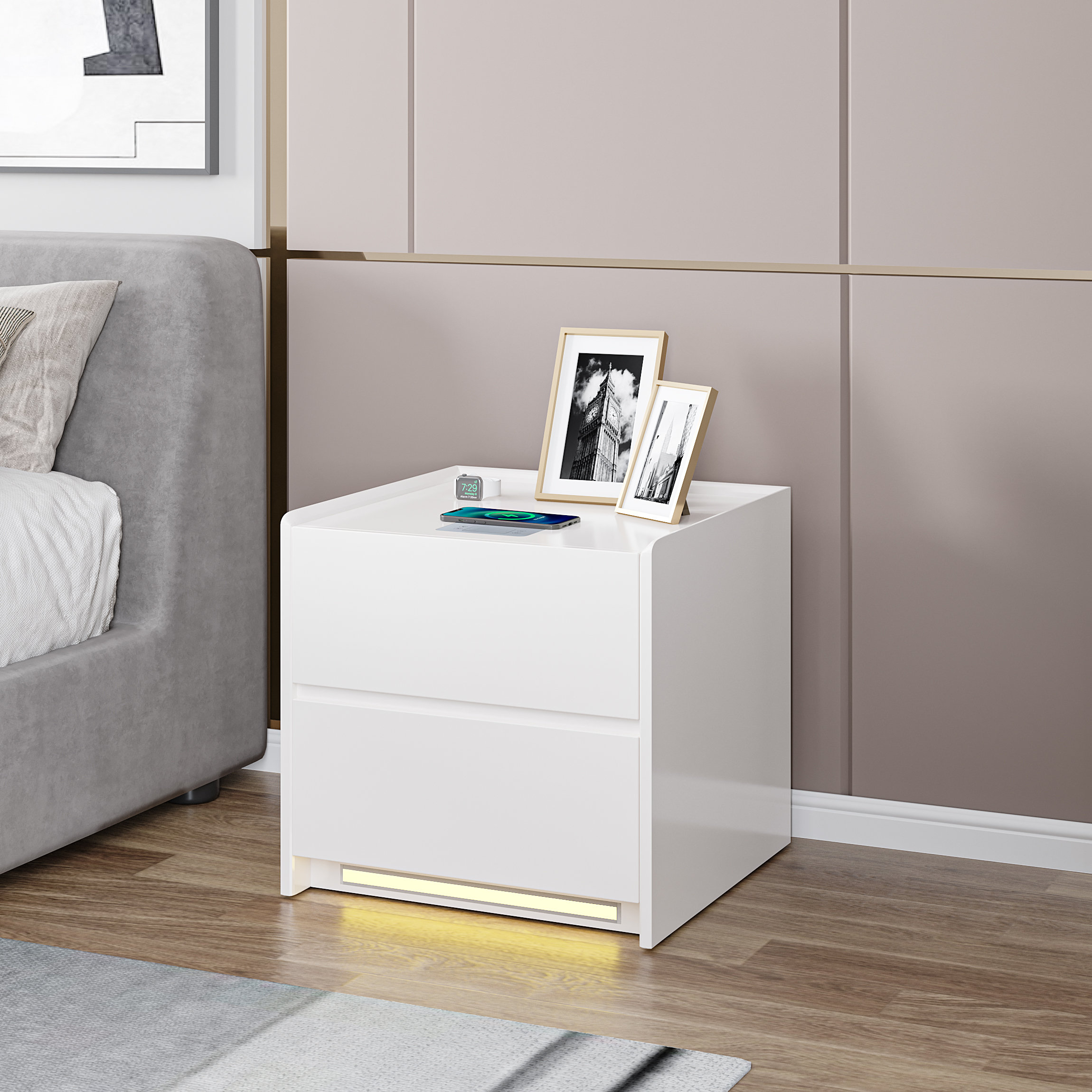 Brayden Studio® Theophania Wooden Nightstand with LED Light and ...